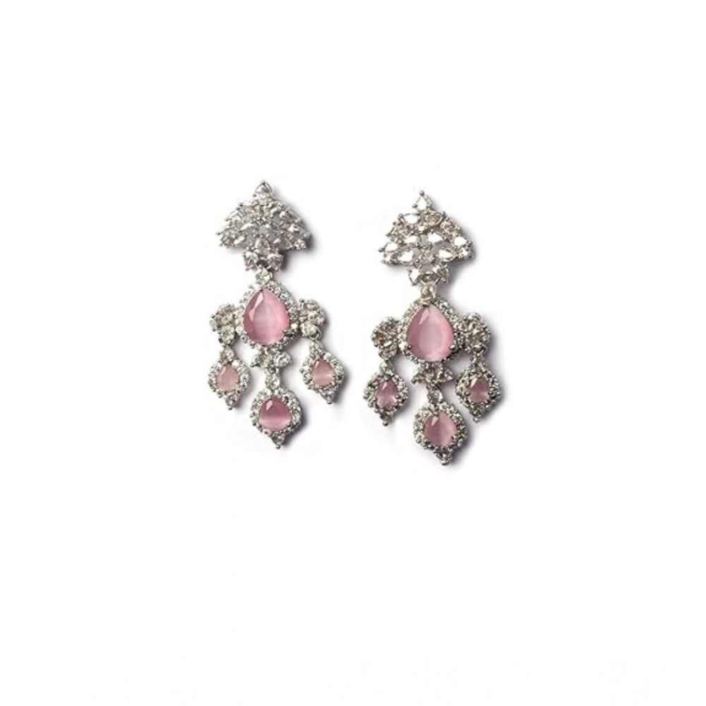 Generic Women's Brass Silver Plated Drop Earrings (Pink) Generic Women's Brass Silver Plated Drop Earrings (Pink)