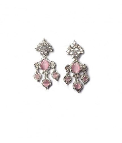 Generic Women's Brass Silver Plated Drop Earrings (Pink)
