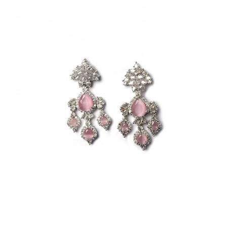 Generic Women's Brass Silver Plated Drop Earrings (Pink) Generic Women's Brass Silver Plated Drop Earrings (Pink)