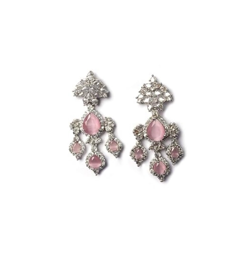 Generic Women's Brass Silver Plated Drop Earrings (Pink) Generic Women's Brass Silver Plated Drop Earrings (Pink)