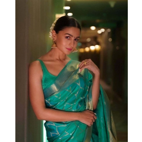 Generic Women's Soft Litchi Silk Jacquard Work Saree With Unstitched Blouse 5.5Mtr (Sky Blue) Generic Women's Soft Litchi Silk Jacquard Work Saree With Unstitched Blouse 5.5Mtr (Sky Blue)