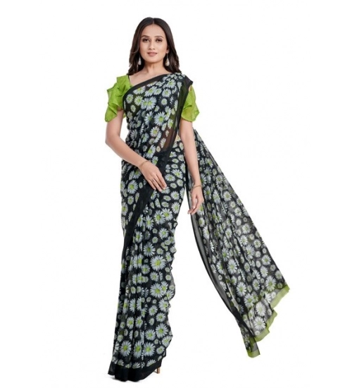 Generic Women's Georgette Printed Saree With Unstitched Blouse 5.5Mtr (Green)