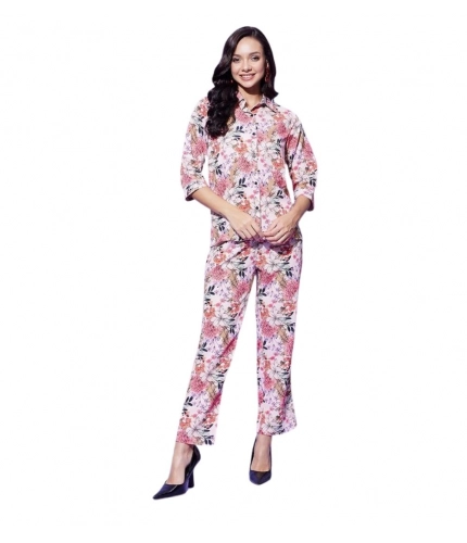 Generic Women's Polyester Floral 3-4th Sleeve Co-Ord Set (Multicolor)