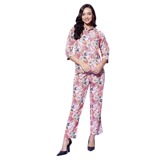 Generic Women's Polyester Floral 3-4th Sleeve Co-Ord Set (Multicolor) Generic Women's Polyester Floral 3-4th Sleeve Co-Ord Set (Multicolor)