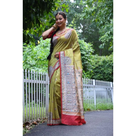 Generic Women's Faux_Tussar_Silk Printed Saree With Unstitched Blouse 5.5Mtr (Mustard)