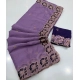Generic Women's Star Georgette Embroidered Saree With Unstitched Blouse 5.5Mtr (Purple)