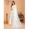 Generic Women's Linen Cotton Printed Saree With Unstitched Blouse 5.5Mtr (White)