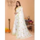 Generic Women's Linen Cotton Printed Saree With Unstitched Blouse 5.5Mtr (White)