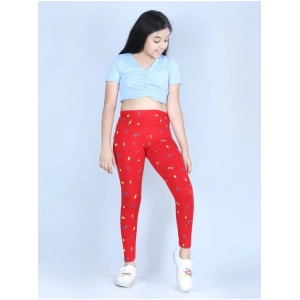 Generic Girl's Cotton Lycra Printed Elasticated Leggings (Red)