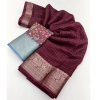 Generic Women's Cotton Blend Checkered Saree With Unstitched Blouse 5.5Mtr (Maroon)