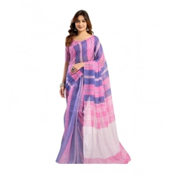 Generic Women's Linen Cotton Printed Ready To Wear Saree With Unstitched Blouse 5.5 Mtr (Pink)
