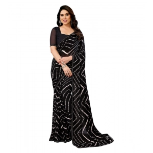 Generic Women's Georgette Printed Saree With Unstitched Blouse 5.5Mtr (Black)