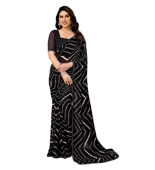 Generic Women's Georgette Printed Saree With Unstitched Blouse 5.5Mtr (Black)