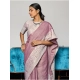 Generic Women's Linen Printed Saree With Unstitched Blouse 5.5Mtr (Purple)