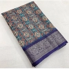 Generic Women's Cotton Blend Printed Saree With Unstitched Blouse 5.5Mtr (Blue)