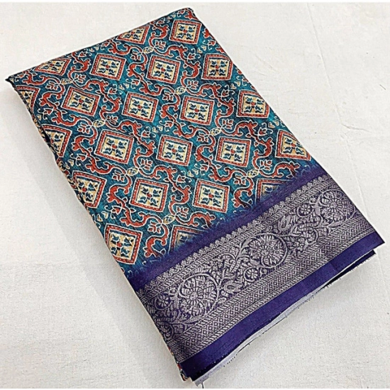 Generic Women's Cotton Blend Printed Saree With Unstitched Blouse 5.5Mtr (Blue) Generic Women's Cotton Blend Printed Saree With Unstitched Blouse 5.5Mtr (Blue)