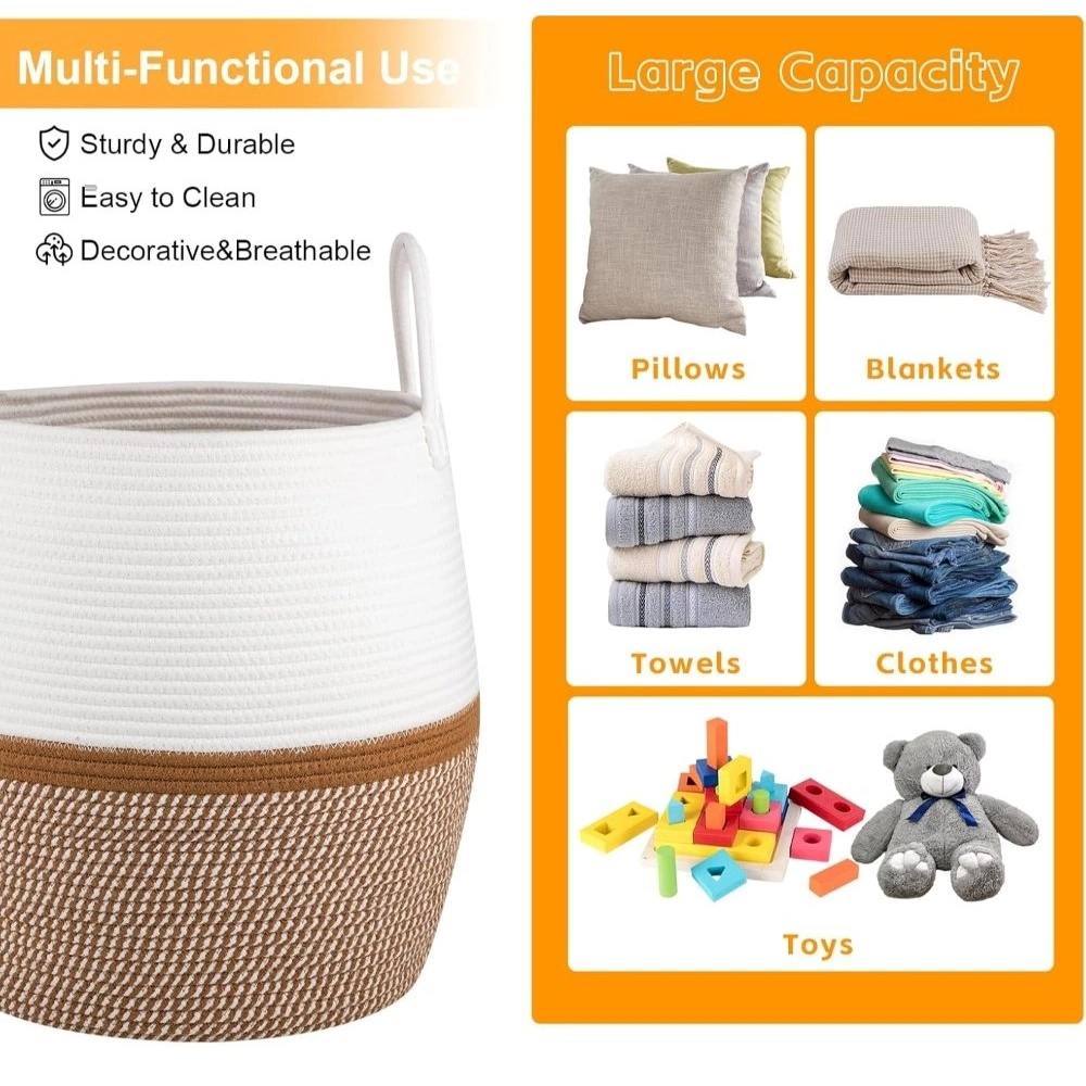 Generic Cotton Matka With Handle 14x12 Inch Storage Basket For Clothes With Out Lid (Beige-White) Generic Cotton Matka With Handle 14x12 Inch Storage Basket For Clothes With Out Lid (Beige-White)