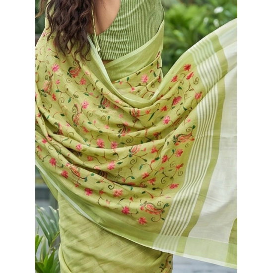 Generic Women's Linen Floral Embroidered Saree With Unstitched Blouse 5.5Mtr (Light Green) Generic Women's Linen Floral Embroidered Saree With Unstitched Blouse 5.5Mtr (Light Green)