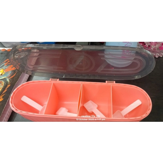 Generic Plastic 4 Grid Design Made In India Container with Spoon (Multicolor) Generic Plastic 4 Grid Design Made In India Container with Spoon (Multicolor)