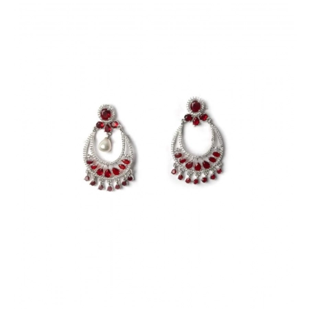 Generic Women's Brass Silver Plated Chandbali Earrings (Red) Generic Women's Brass Silver Plated Chandbali Earrings (Red)