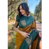 Generic Women's Soft Lichi Silk Printed Saree With Unstitched Blouse 5.5Mtr (Mustard )