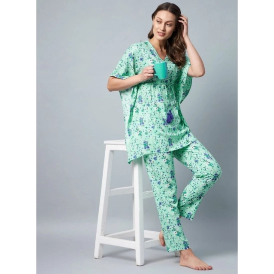 Generic Women's Rayon Floral Kaftan Sleeve Night Suit (Green - Blue) Generic Women's Rayon Floral Kaftan Sleeve Night Suit (Green - Blue)