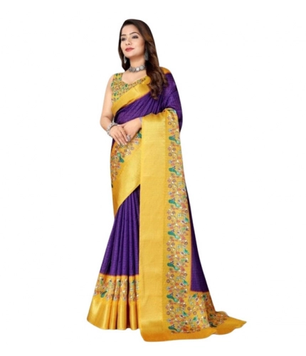 Generic Women's Cotton Silk Printed Saree With Unstitched Blouse 5.5Mtr (Multicolor)