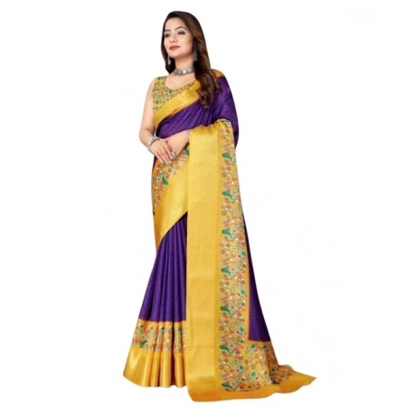 Generic Women's Cotton Silk Printed Saree With Unstitched Blouse 5.5Mtr (Multicolor)