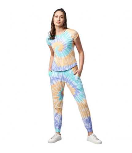 Generic Women's Cotton Tie And Dye Short Sleeve Tracksuit (Multicolor)