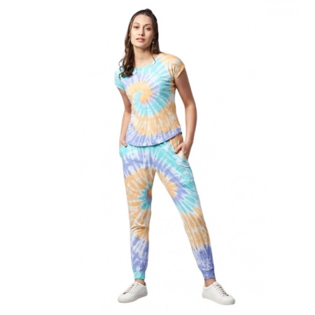 Generic Women's Cotton Tie And Dye Short Sleeve Tracksuit (Multicolor)