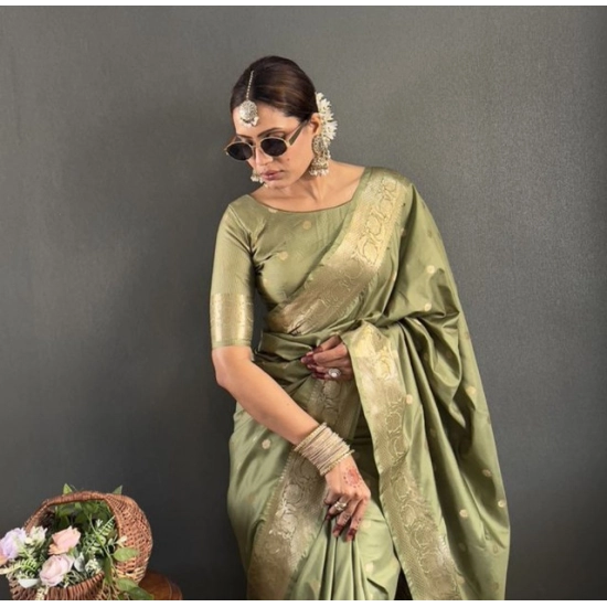 Generic Women's Satin Printed Saree With Unstitched Blouse 5.5Mtr (Green)