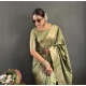 Generic Women's Satin Printed Saree With Unstitched Blouse 5.5Mtr (Green)