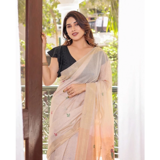 Generic Women's Blended_Cotton Woven_Motifs Saree With Unstitched Blouse 5.5Mtr (Peach) Generic Women's Blended_Cotton Woven_Motifs Saree With Unstitched Blouse 5.5Mtr (Peach)