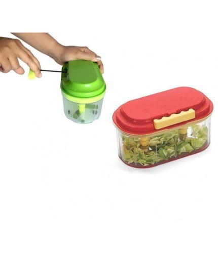 Generic Pack Of 2_Twin Bowl Dual-Blade Hand Chopper | Manual Food Processor for Vegetables And Fruits (Color: Assorted )