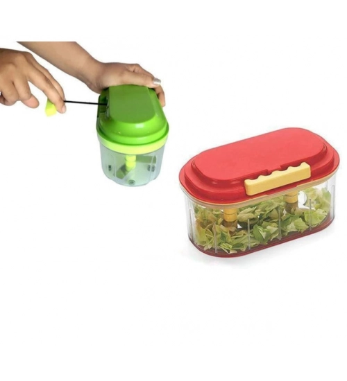 Generic Pack Of 2_Twin Bowl Dual-Blade Hand Chopper | Manual Food Processor for Vegetables And Fruits (Color: Assorted )