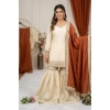 Generic Women's Silk Embroidered 3/4th Sleeve V-Neck Kurti With Sharara Pant and Dupatta Set (Cream &amp; Orange)