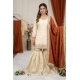 Generic Women's Silk Embroidered 3/4th Sleeve V-Neck Kurti With Sharara Pant and Dupatta Set (Cream &amp; Orange)