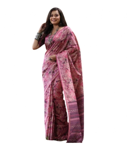 Generic Women's Faux_Tussar_Silk Abstract_Print Saree With Unstitched Blouse 5.5Mtr (Pink)