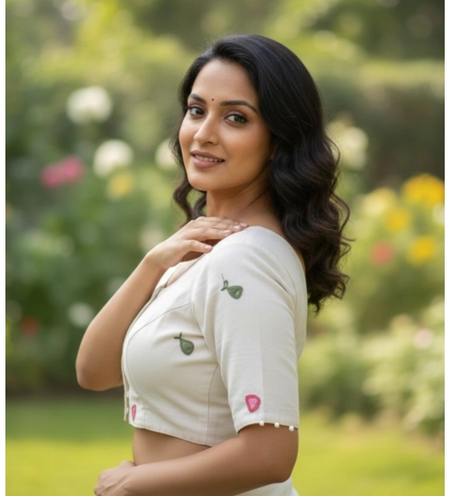 Generic Women's Cambric Cotton Round Neck Padded Blouse (White, 38 Ready Size (Self-Alterable 36–40)