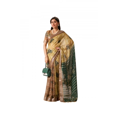 Generic Women's Faux_Linen Printed Saree With Unstitched Blouse 5.5Mtr (Mustard)