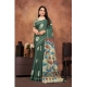 Generic Women's Linen Printed Saree With Unstitched Blouse 5.5Mtr (Dark Green)
