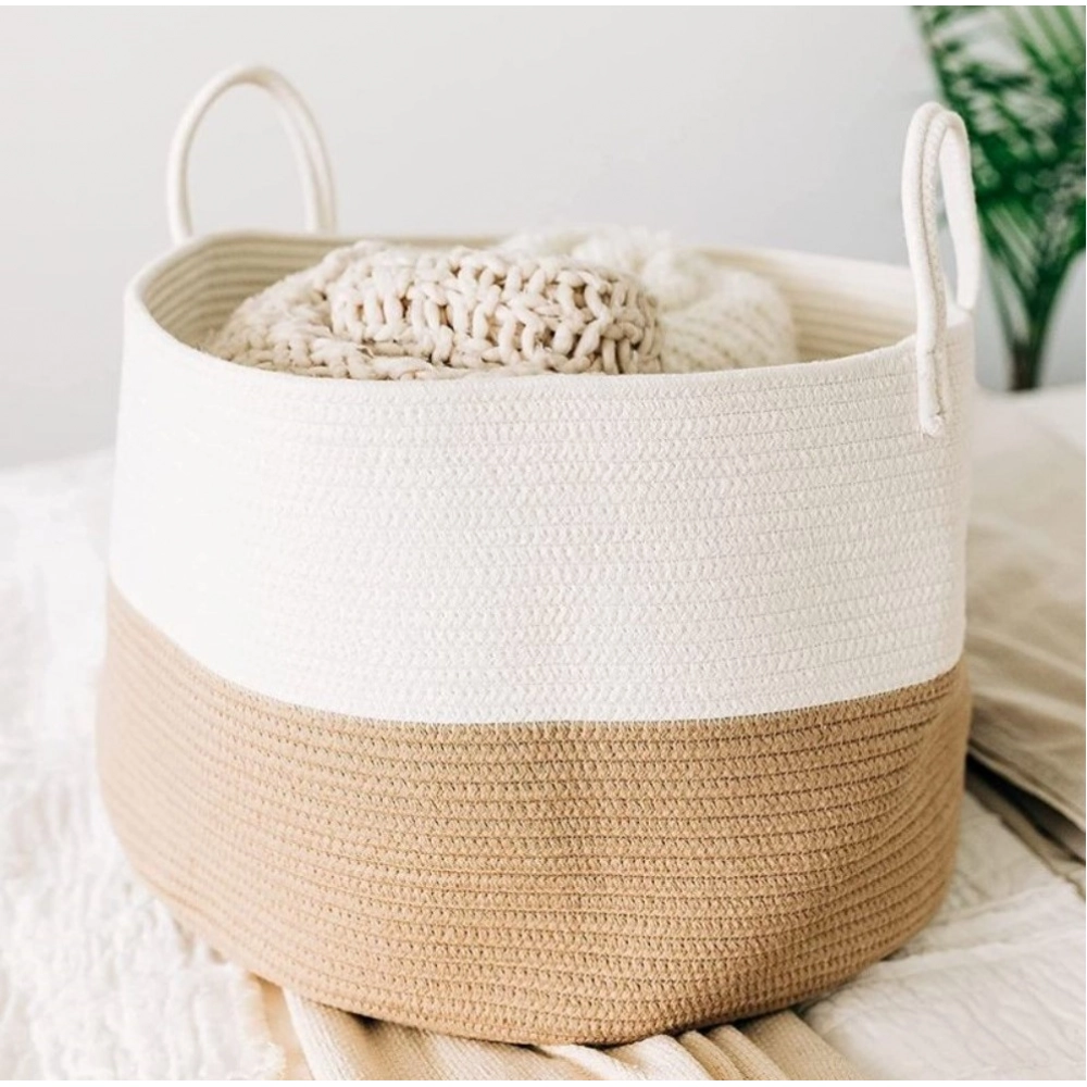Generic Cotton Pack Of_1 12x14 Inch Laundry Storage Basket For Clothes (Beige-White) Generic Cotton Pack Of_1 12x14 Inch Laundry Storage Basket For Clothes (Beige-White)