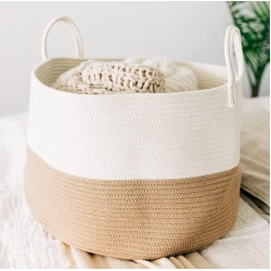 Generic Cotton Pack Of_1 12x14 Inch Laundry Storage Basket For Clothes (Beige-White)