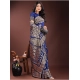 Generic Women's Silk Printed Saree With Unstitched Blouse 5.5Mtr (Navy Blue)