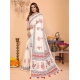 Generic Women's Linen Cotton Printed Saree With Unstitched Blouse 5.5Mtr (Off White)