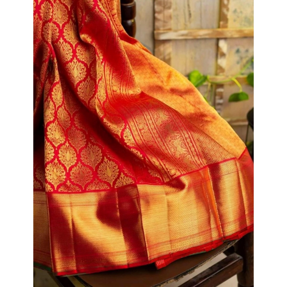Generic Women's Soft Litchi Silk Jacquard Work Saree With Unstitched Blouse 5.5Mtr (Red) Generic Women's Soft Litchi Silk Jacquard Work Saree With Unstitched Blouse 5.5Mtr (Red)