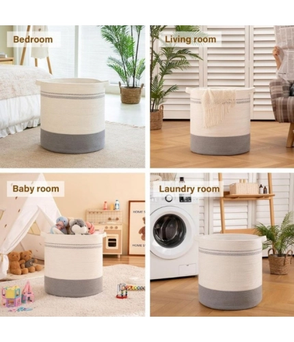 Generic Cotton Pack Of_1 12x14 Inch Storage Basket For Clothes (Grey-White)