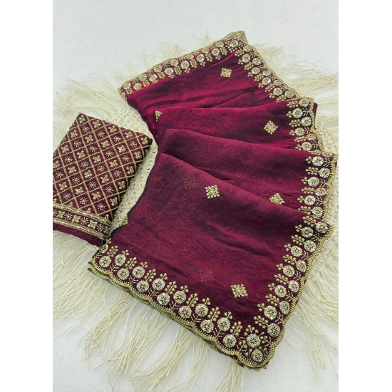 Generic Women's Satin Embellished Saree With Unstitched Blouse 5.5Mtr (Wine-Toned) Generic Women's Satin Embellished Saree With Unstitched Blouse 5.5Mtr (Wine-Toned)