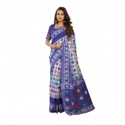 Generic Women's Linen Cotton Printed Ready To Wear Saree With Unstitched Blouse 5.5 Mtr (Blue)