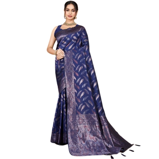Generic Women's Soft Silk Jacquard Saree With Unstitched Blouse 5.5Mtr (Navy Blue)